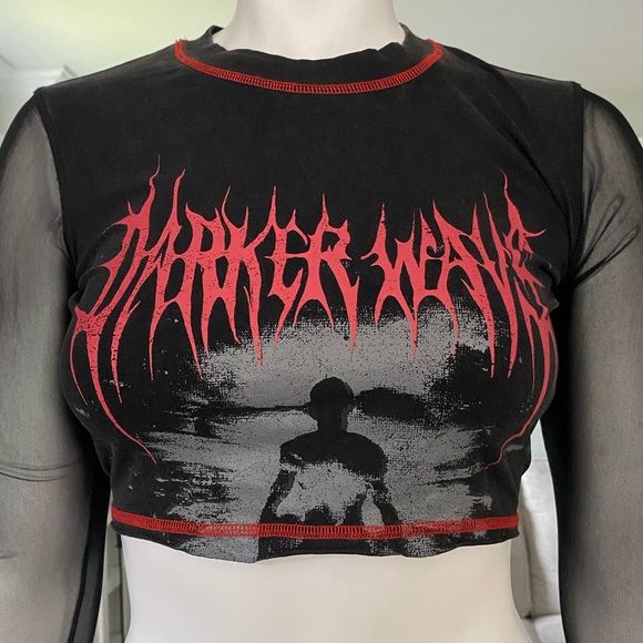 Darker Wavs DollsKill | NWT’s cyber Y2K mesh cropped graphic gothic grunge top - Picture 6 of 6